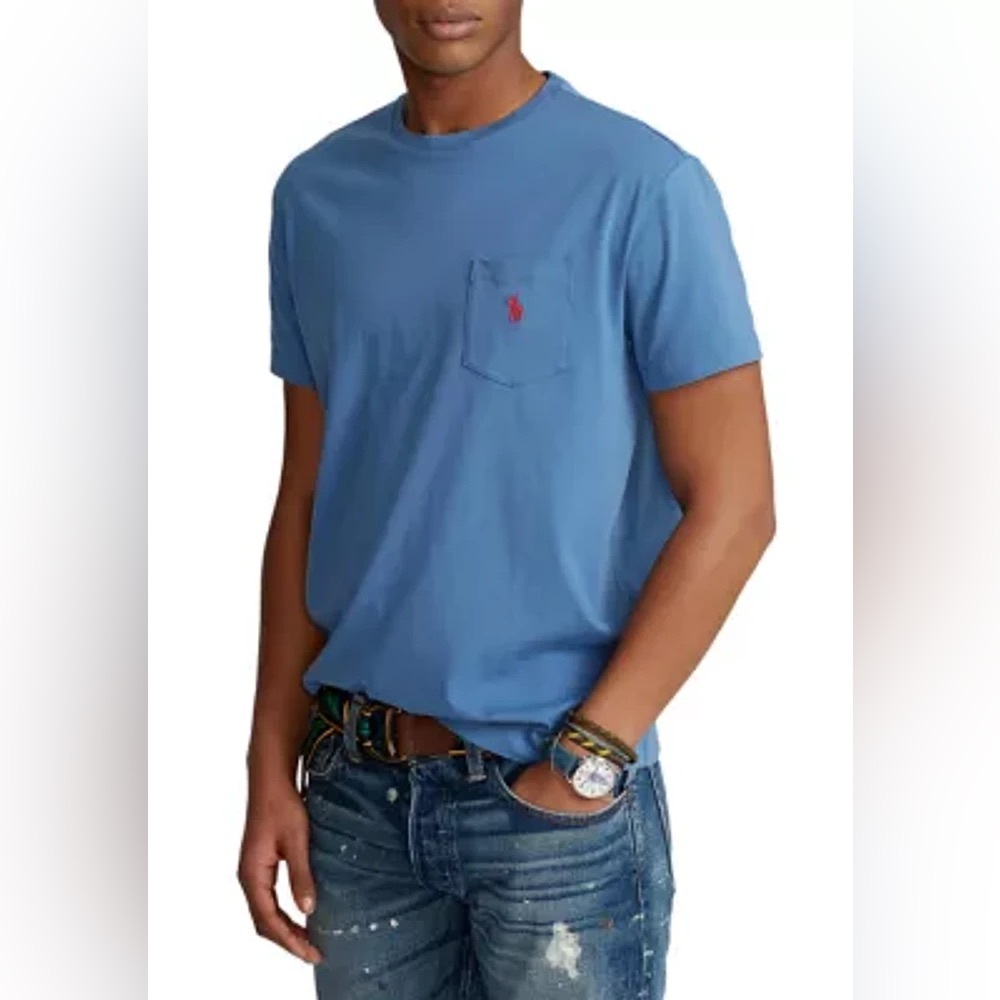 Polo by Ralph Lauren‎ Classic Fit Pocket T-Shirt in Delta Blue 100% Cotton Logo